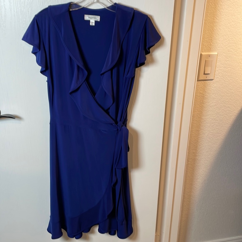 Dress Barn blue violet ruffle flutter sleeve dress 12